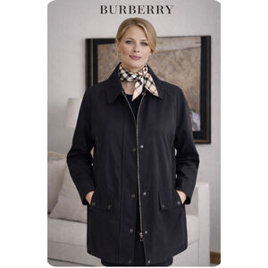 Women's Burberry Black Trench Coat S with Beige Plaid Lining